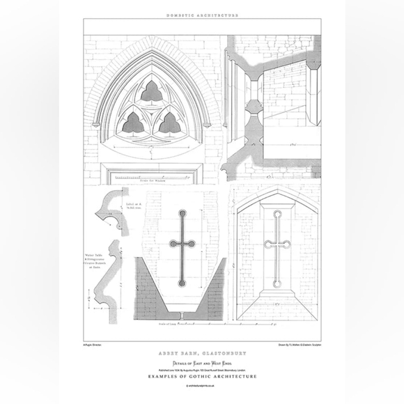 Architectural Print: Abbey Barn Deetails and East and West Ends/ Size A2
